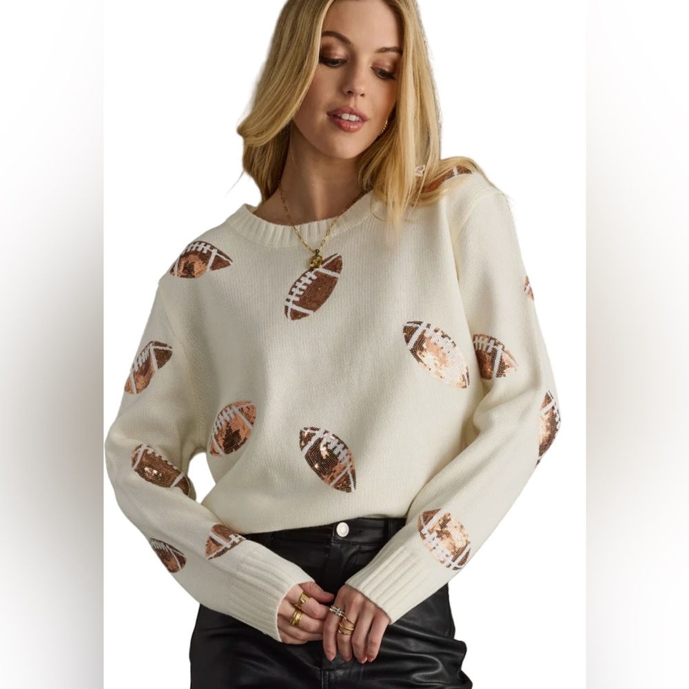 Women's Cream Sequin Football Sweater